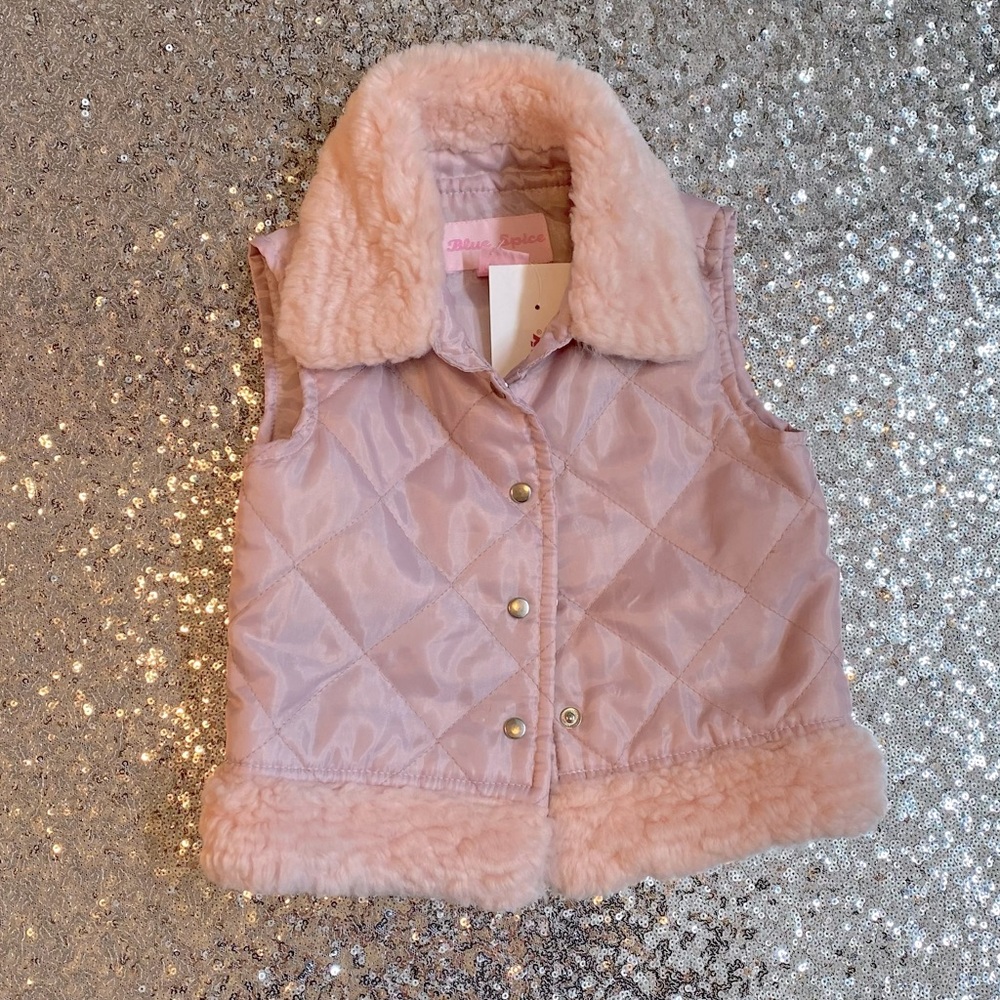 Pink faux fur buttoned up vest